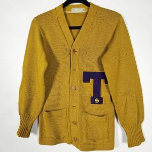 Vintage Imperial Official Award Wool Worsted Distressed Mens 36 Cardigan Sweater